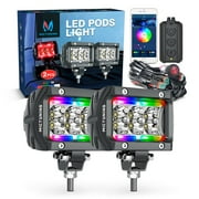 MICTUNING K1 RGBW LED Pods Light Atmosphere Light - 4 Inch 18W Off Road Combo Driving Lights with APP, Control Box, Wiring Harness for Pickup Truck ATV UTV SUV Boat (2 pcs)