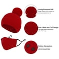 thumbnail image 3 of Kids Pom Pom Beanie Boys Girls Warm Lined Knit Winter Hat Beanie Mask Set_Red, 3 of 6