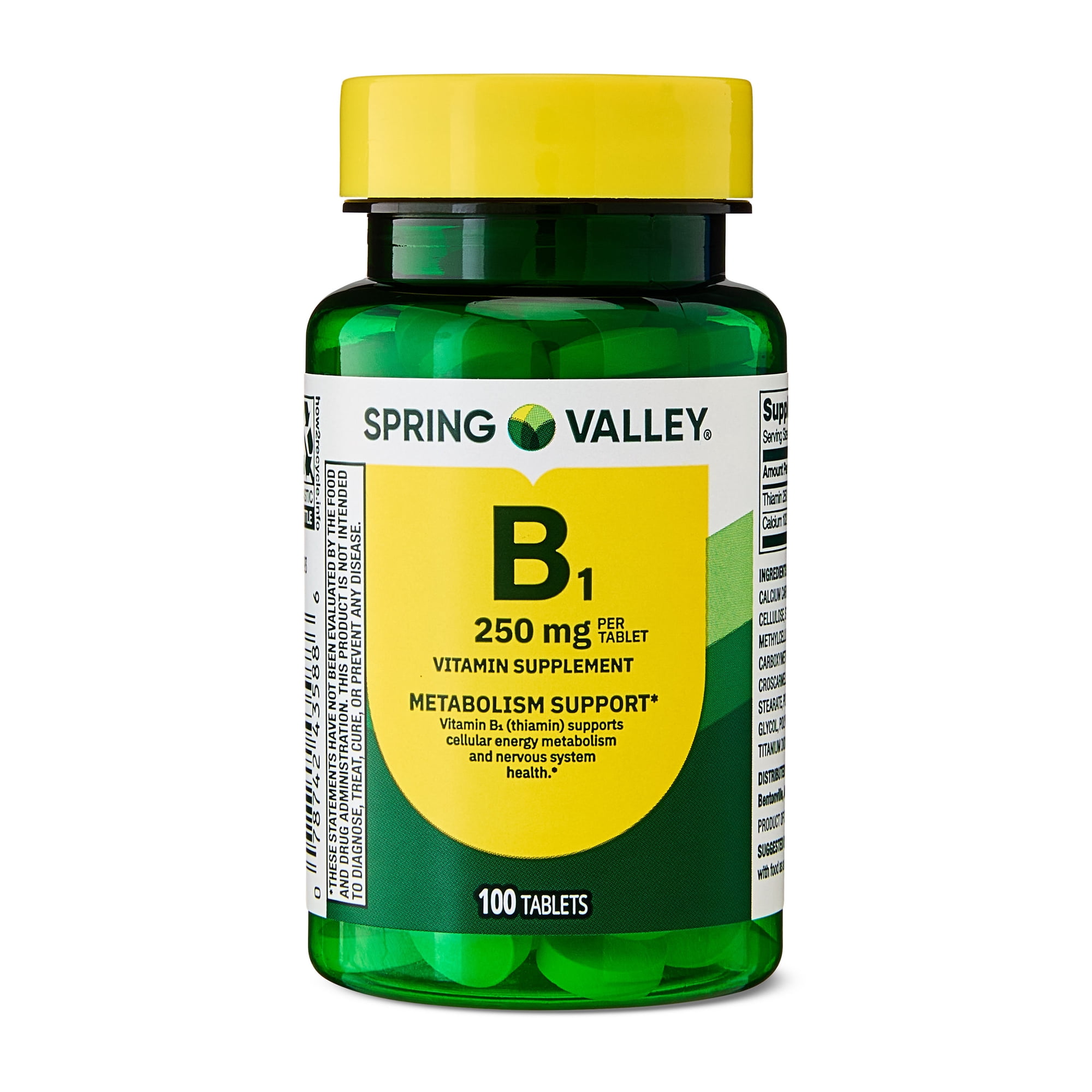 Spring Valley Vitamin B1 Supplement Tablets for Metabolism Support, 250 mg, 100 Count