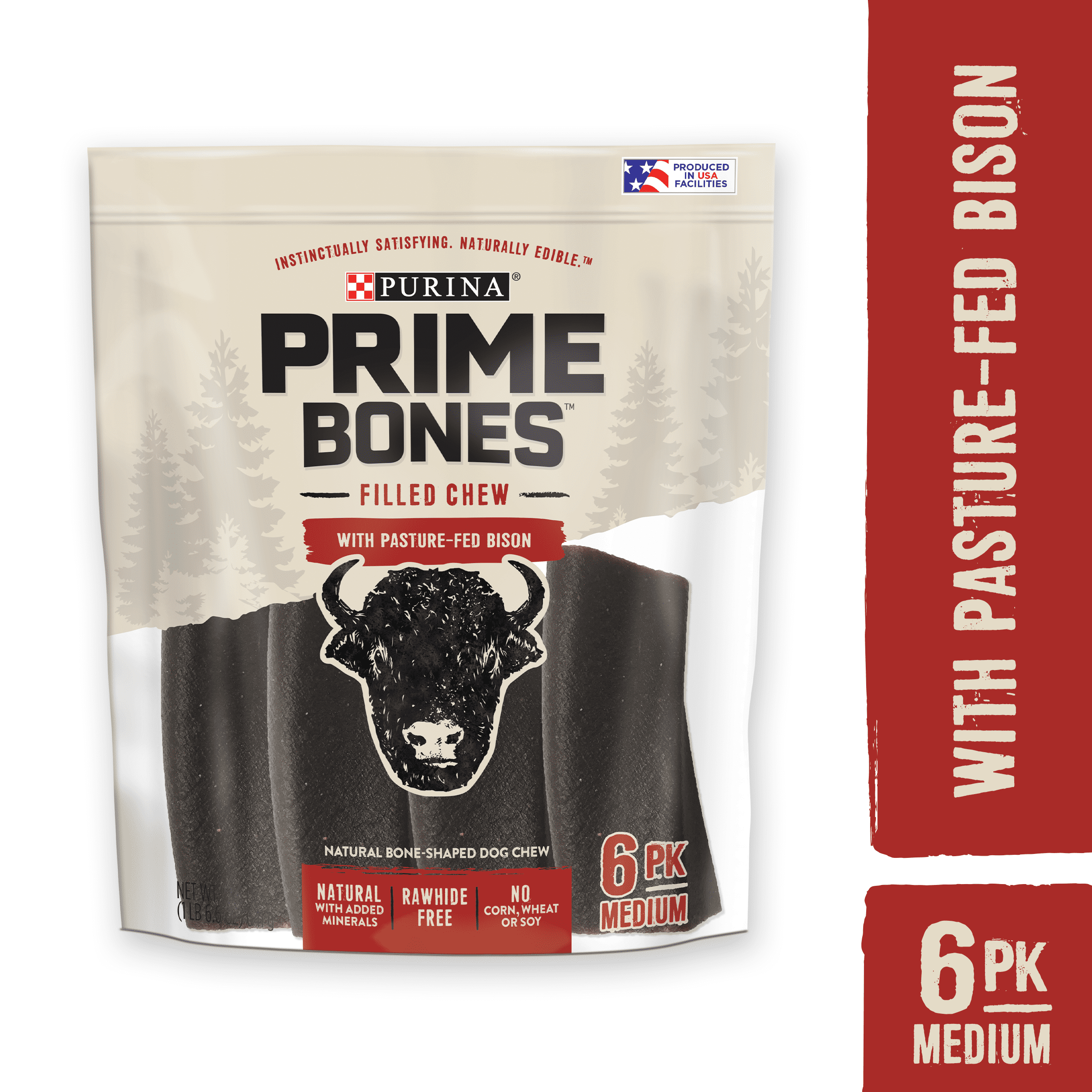 Purina Prime Bones Dog Bone Natural Medium Dog Treats Filled Chew With