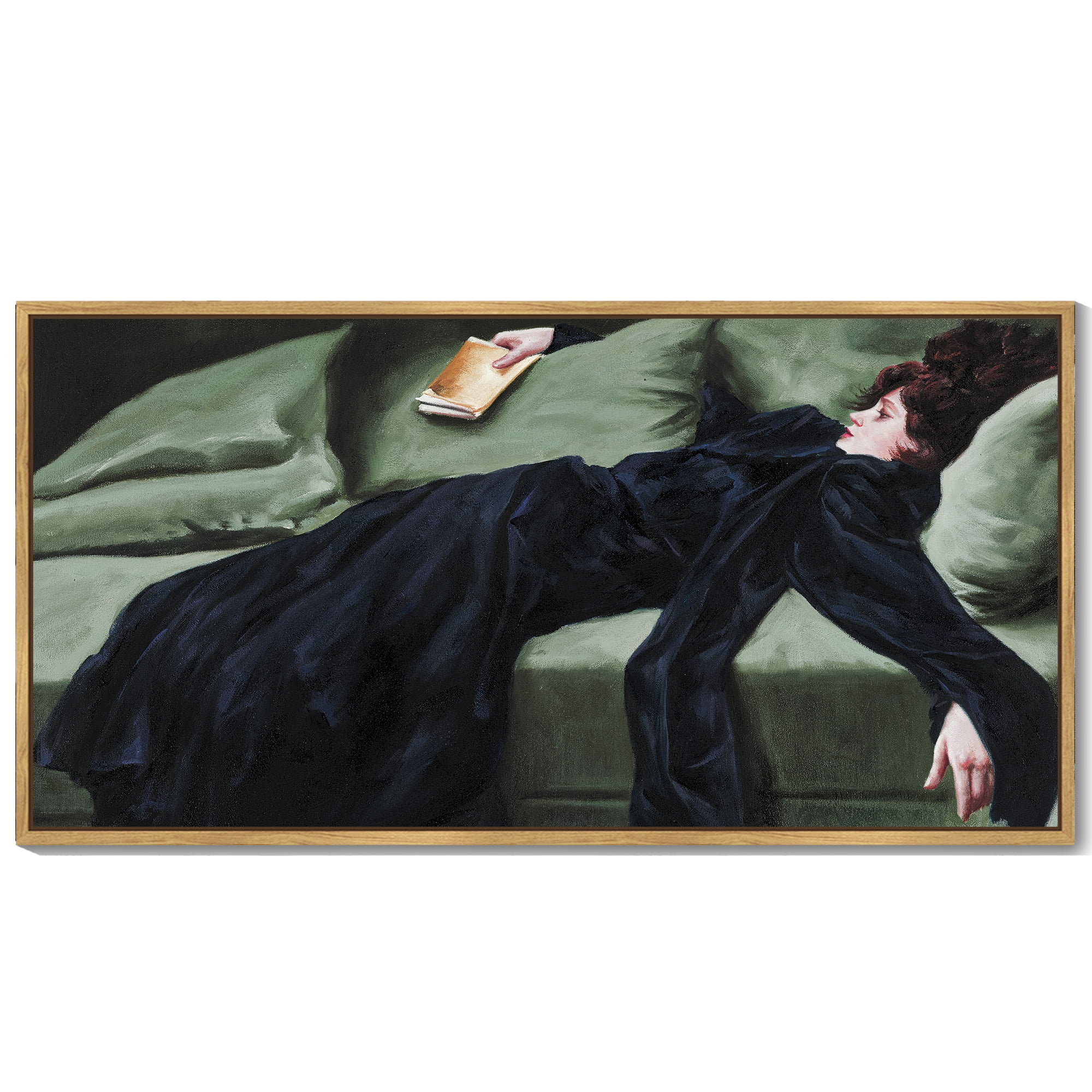 Drsoum VLarge 20x40in Natural Framed intage Wall Art Classic Moody Decadent Young Woman After the Dance Victorian Wall Prints Living room Bedroom Office Decor