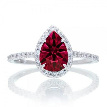 Art Deco 1.25 Carat Pear Cut Real Ruby and Diamond Engagement Ring in 18k Gold Over Sterling Silver