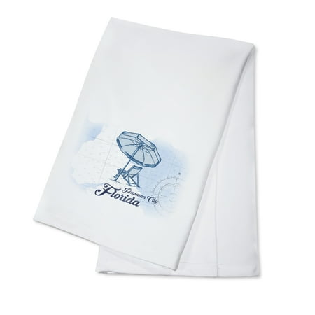 Panama Table And Chairs Panama City, Florida - Beach Chair & Umbrella - Blue - Coastal Icon - Lantern Press Artwork (100% Cotton Kitchen Towel) ()