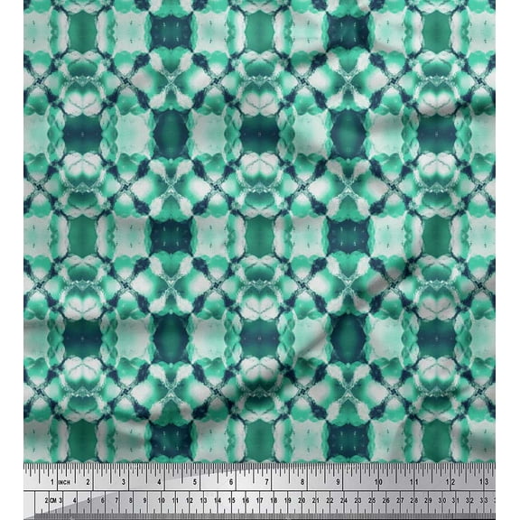 Soimoi Green Cotton Duck Fabric Mosaic Tie-Dye Printed Fabric 1 Yard 44 Inch Wide