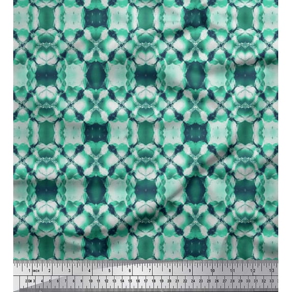 Soimoi Green Cotton Duck Fabric Mosaic Tie-Dye Printed Fabric 1 Yard 44 Inch Wide