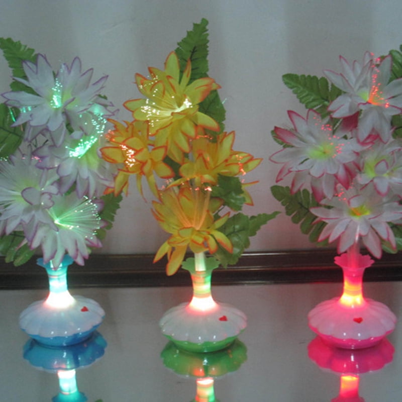 LED Color Changing Lily Flower Potted Fiber Optic Lamp Home Party Wedding Decor
