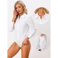 thumbnail image 2 of DARING DIVA Leotard Shirt Collared Button Down Long Sleeves Bodysuit XL White, 2 of 6
