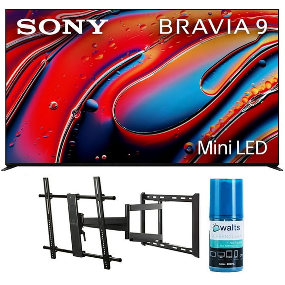 Sony K75XR90 75 Inch XR90 Series Bravia Mini LED HDR QLED 4K Google TV with a Walts TV Large/Extra Large Full Motion Mount for 43"-90" Compatible TV's and Walts HDTV Screen Cleaner Kit (2024)