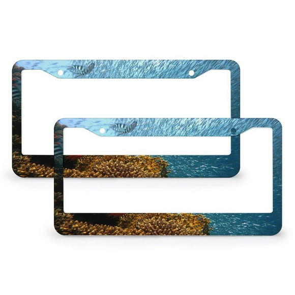 Fish License Plate Frame - 2 Pack Artistic Universal Aluminum License Plate Frames Car Plate Holder Cover Fits Standard Us Vehicles Size