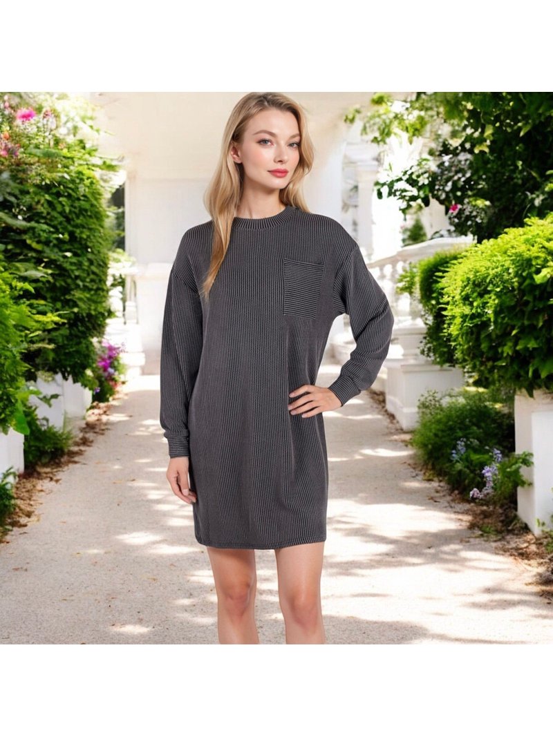 black knit tunic dress Women's Long Sleeve Waffle Oversized with Front Pocket- Small, Light Blue color-royal-blue