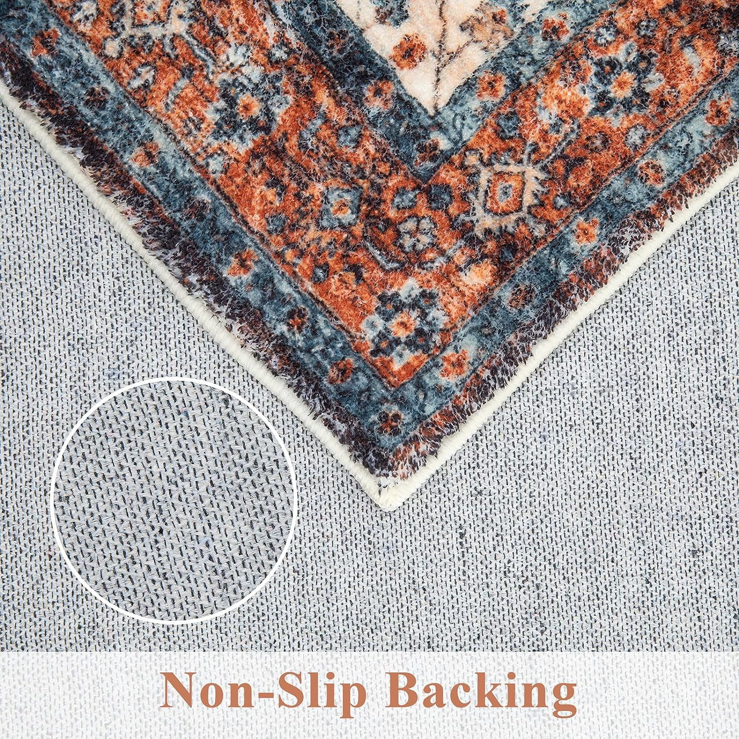 4 ft Round Area Rug, Yamaziot Boho Vintage Oriental Circle Carpet, Washable Non Slip Non Shedding Soft Faux Indoor Floor Mat Rug for Bedroom Living Room Sofa Office