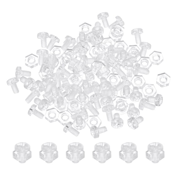 Uxcell 50 Set M2.5x4mm Clear Acrylic Phillips Round Head Screws with Hex Nuts Kit