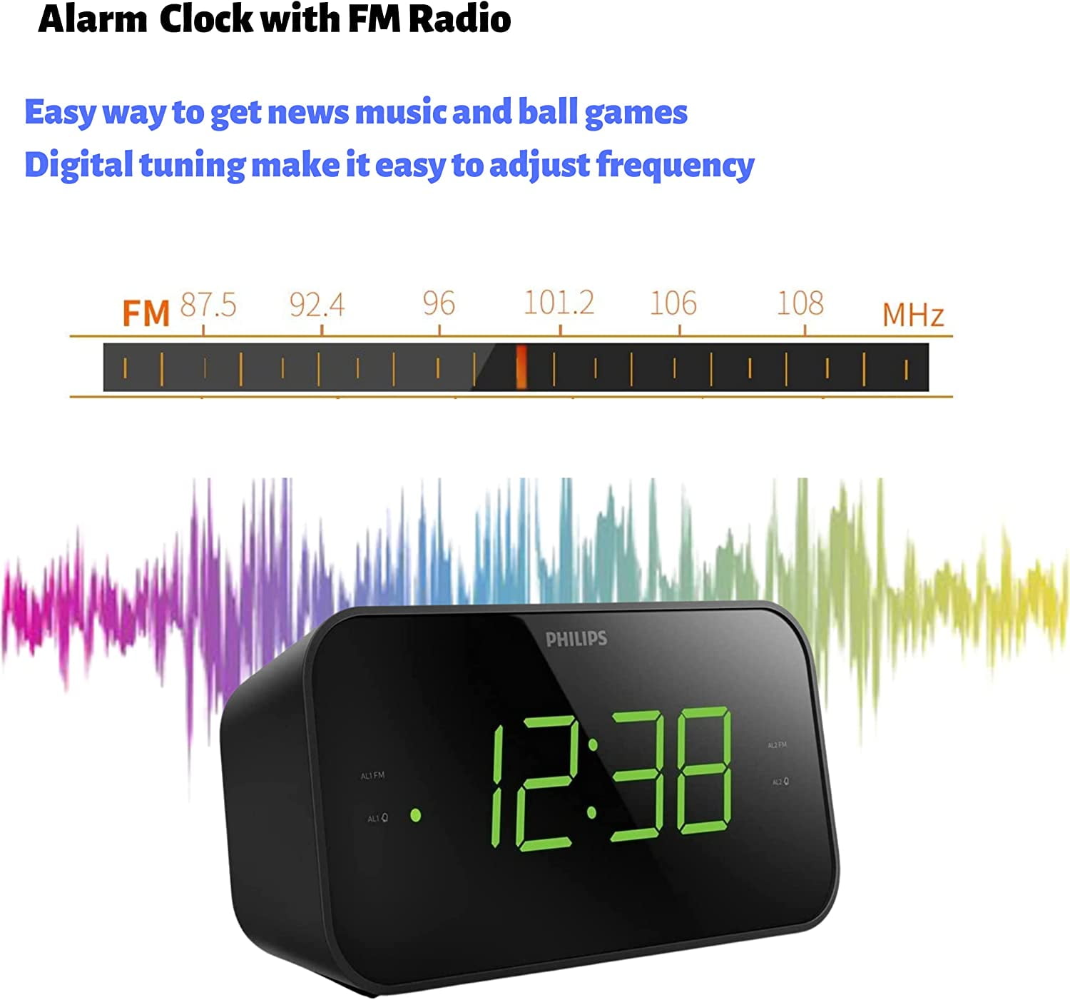 Philips Radio-réveil Design Miroir avec Tuner FM, Affichage Digital avec  Double Alarme, Mise en Veille programmable et répétition de l'alarme