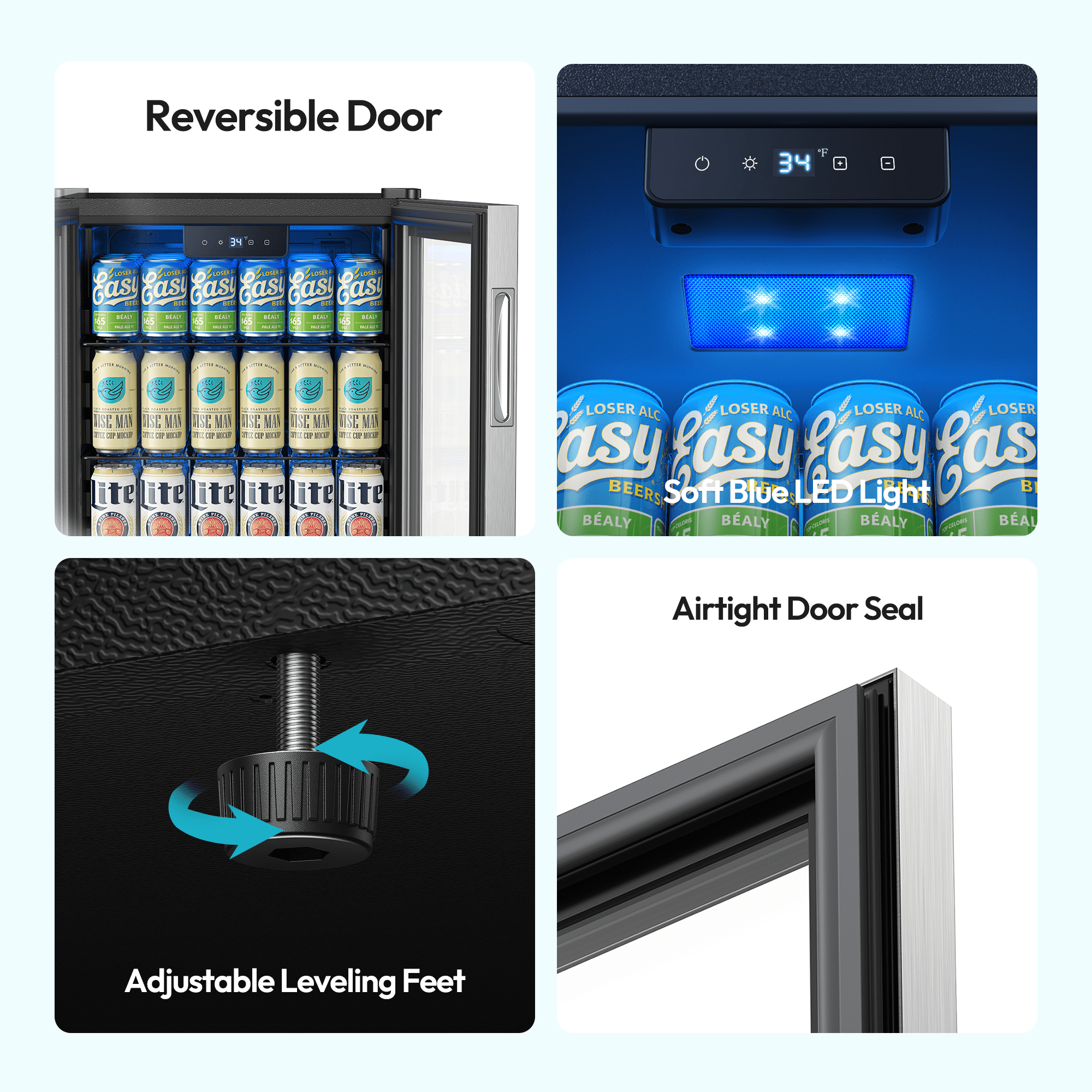 EUHOMY 125 Can Beverage Refrigerator and Cooler with Glass Door for Home, 17.3 in D, 31.5 in H, Silver