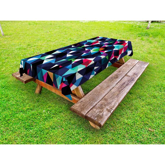 Geometric Outdoor Tablecloth, Retro Pattern with Colorful Mosaic Modern Optical Artistic Structure Illustration, Decorative Washable Fabric Picnic Table Cloth, 58 X 84 Inches,Multicolor, by Ambesonne