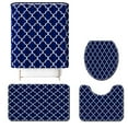 thumbnail image 1 of 4-Piece Geometric Pattern Bathroom Sets with Non-Slip Rug, Toilet Lid Cover, Bath Mat and 12 Hooks, 71*71inch Shower Curtain Durable Waterproof Bath Curtain (Blue), 1 of 12