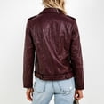 thumbnail image 5 of WRFWUL Womens Faux Leather Moto Jacket Zip Up Lapel Collar Long Sleeve Biker Coat Fall Winter Casual Trendy Outerwear, 5 of 6