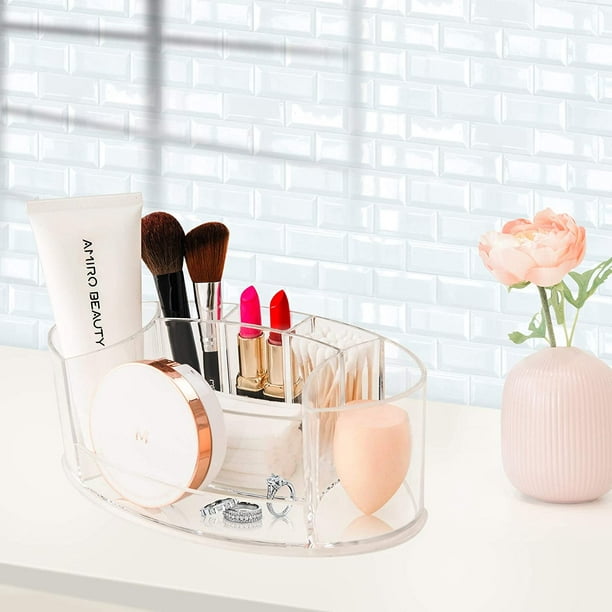 Stræbe afstand Bred vifte Clear Makeup Organizer, Acrylic Small Makeup Organizer For Vanity Cabinet  Bathroom, Durable Countertop Makeup Organizer Tray Cosmetic Display Case, 7  Compartments Make Up Brush Holder Storage Box - Walmart.com