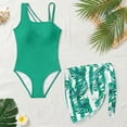 thumbnail image 4 of SEANATIVE One Piece Bathing Suit for Girls Mesh Cover-up Skirt Cutout One Shoulder Beach Swimsuits with Adjustable Strap, Size 9-10 Years Old, Hawaii Monstera Leaf Green, 4 of 7