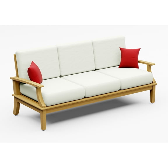 Somer Teak Wood 1 Pc Sofa Set: Sofa With Cushions in Outdoor Sunbrella Fabric #5404 Canvas Natural