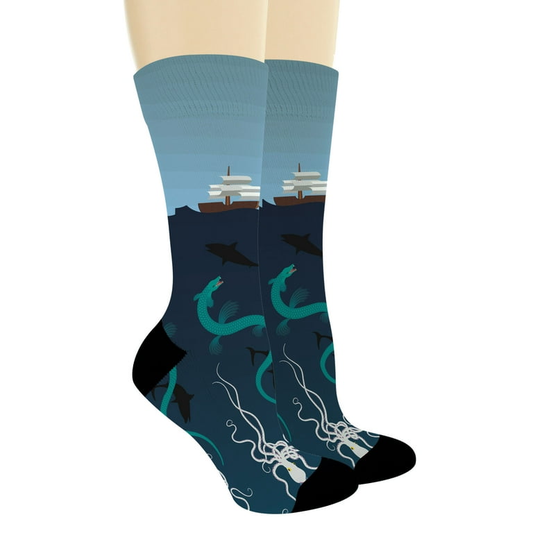 Thiswear Ocean Gifts Ship Socks for Women & Men Giant Squid Socks Kraken Gifts 12-Pairs Novelty Crew Socks, adult Unisex, Size: One size, Blue