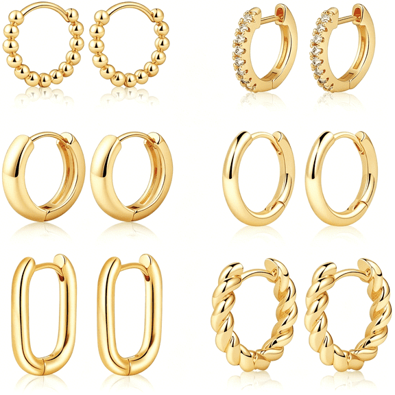 DESIGNICE Gold/Sliver Chunky Hoop Earrings Set for Women,14K Gold Plated Twisted Huggie Hoop Earring Hypoallergenic Thick Open Lightweight Chunky Hoop Earrings Jewelry for Gifts