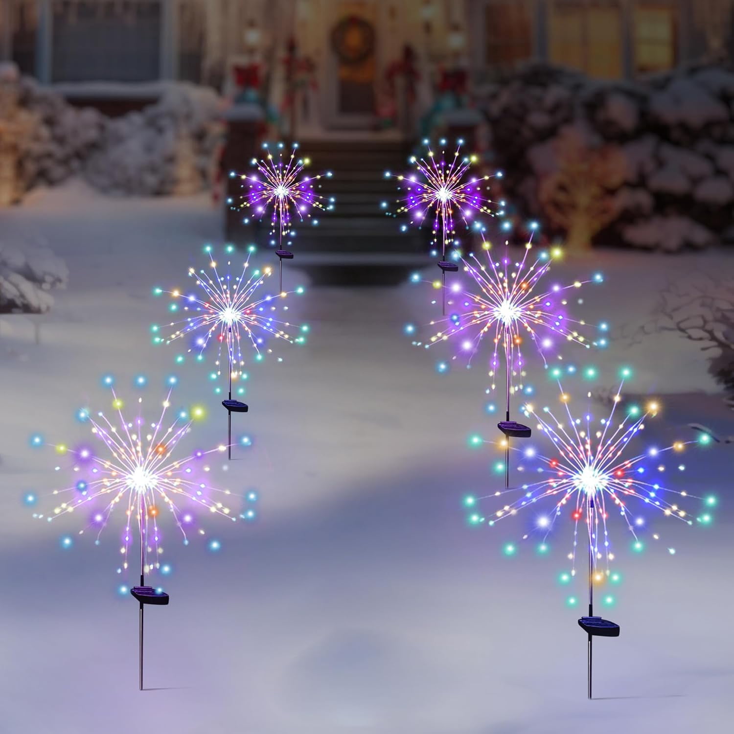 Solar Garden Firework Lights Outdoor Waterproof 6 Pack, 120 LED Sparklers, Colorful, for Patio, Backyard, Sidewalk, Christmas, Parties