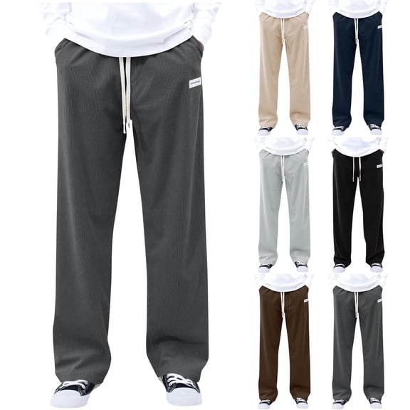 yillto Mens Corduroy Pants Casual Elastic Waist Drawstring Baggy Sweatpants Loose Trousers M-3XL