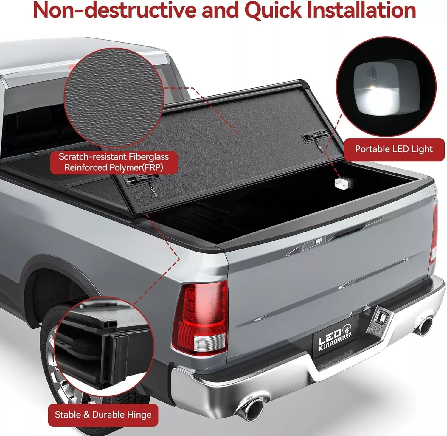 RVNI 3 Fold 5FT Hard Truck Bed Tonneau Cover For 2015-2023 2024 Chevy Colorado GMC Canyon