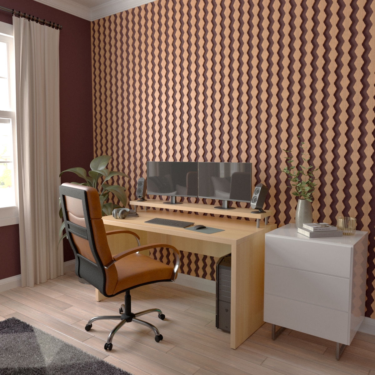 Ekena Millwork 47"H x 3/8"T Sheyenne Adjustable Wood Decorative Slat Wall Panel Kit, Cherry (contains 27 Slats + 1 Straight Edge Starter Slat)