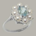 thumbnail image 2 of LBG British Made 10k White Gold Natural Aquamarine & Cultured Pearl Womens Promise Ring - 33 size options - Size 4.5, 2 of 5