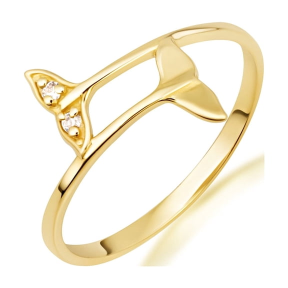 14k Yellow Gold Diamond Whale Tail Wrap Ring (Size 4)