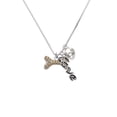 thumbnail image 2 of Delight Jewelry Silvertone Large Brown Crystal Dog Bone - Love and Lock Charm Necklace, 18"+1", 2 of 4
