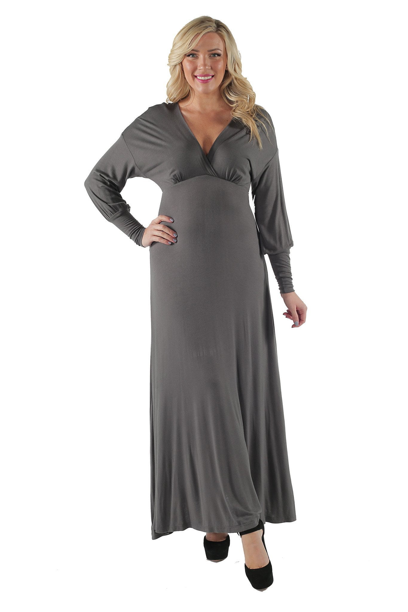 Women's Plus Long Sleeve Empire Maxi Dress