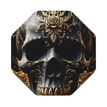 

Cauagu Gold Pattern Black Skull for Round Coaster Drink Coasters Set of 4 Leather Bar Beer Beverage Cup Mat for Drinks for Tabletop Protection & Coffee Table Decor