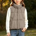 thumbnail image 6 of vokkrv Kids Waistcoat Sleeveless Zip Vest Jacket, Mid Size Children Warm Outerwear, Wind Resistant Casual Layering Coat for Boys Girls Winter Daily Wear Khaki 9-10 Years, 6 of 7