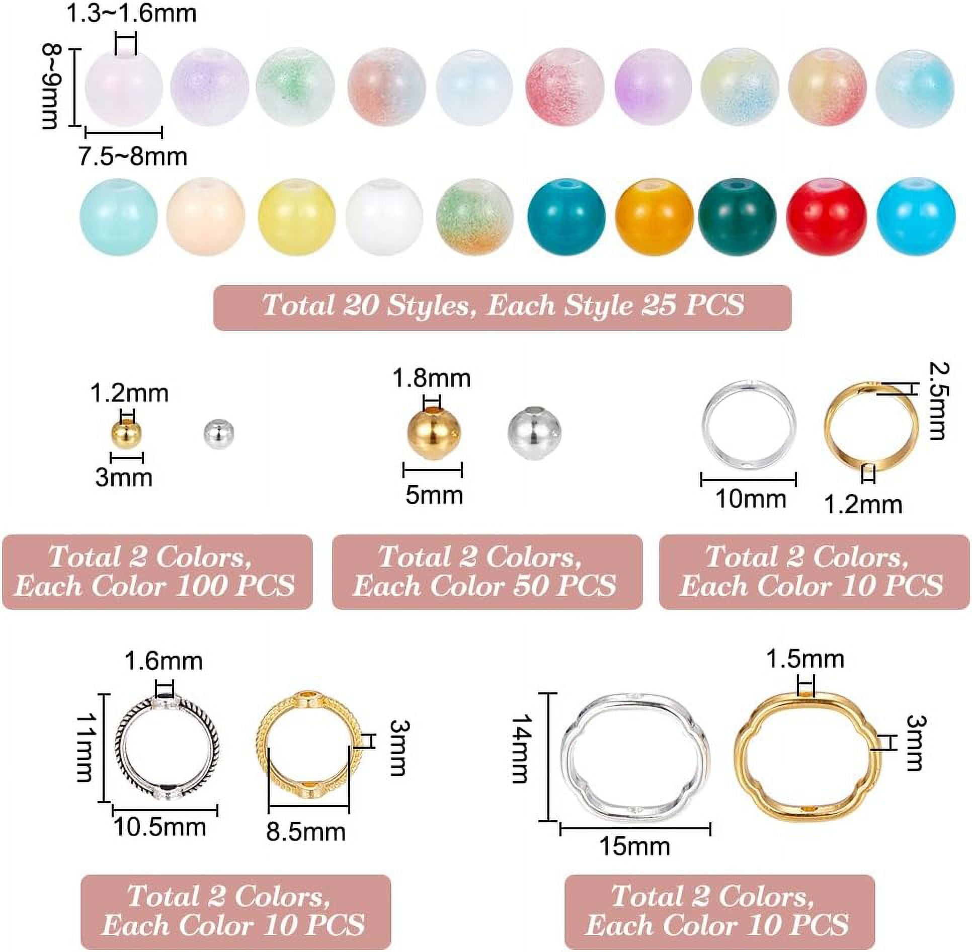 PH 860PCS Glass Beads for Jewelry Making 20 Colors 8mm Beads Bracelet Making Kit with Iron Spacer Beads and Alloy Bead Frame for DIY Beading Necklace Adults Beginners Colorful