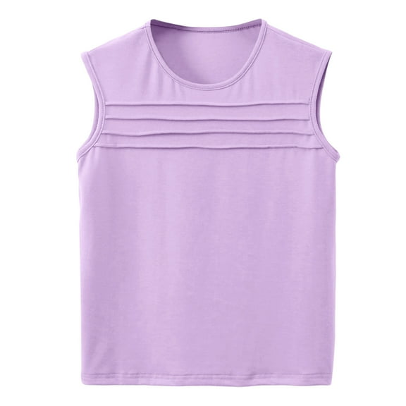 Spazoro Little and Big Girls Tank Tops Undershirts, Solid Front Pleated Summer Breathable Sleeveless Camisole for Kids Girls Boys Purple Size 7-8T