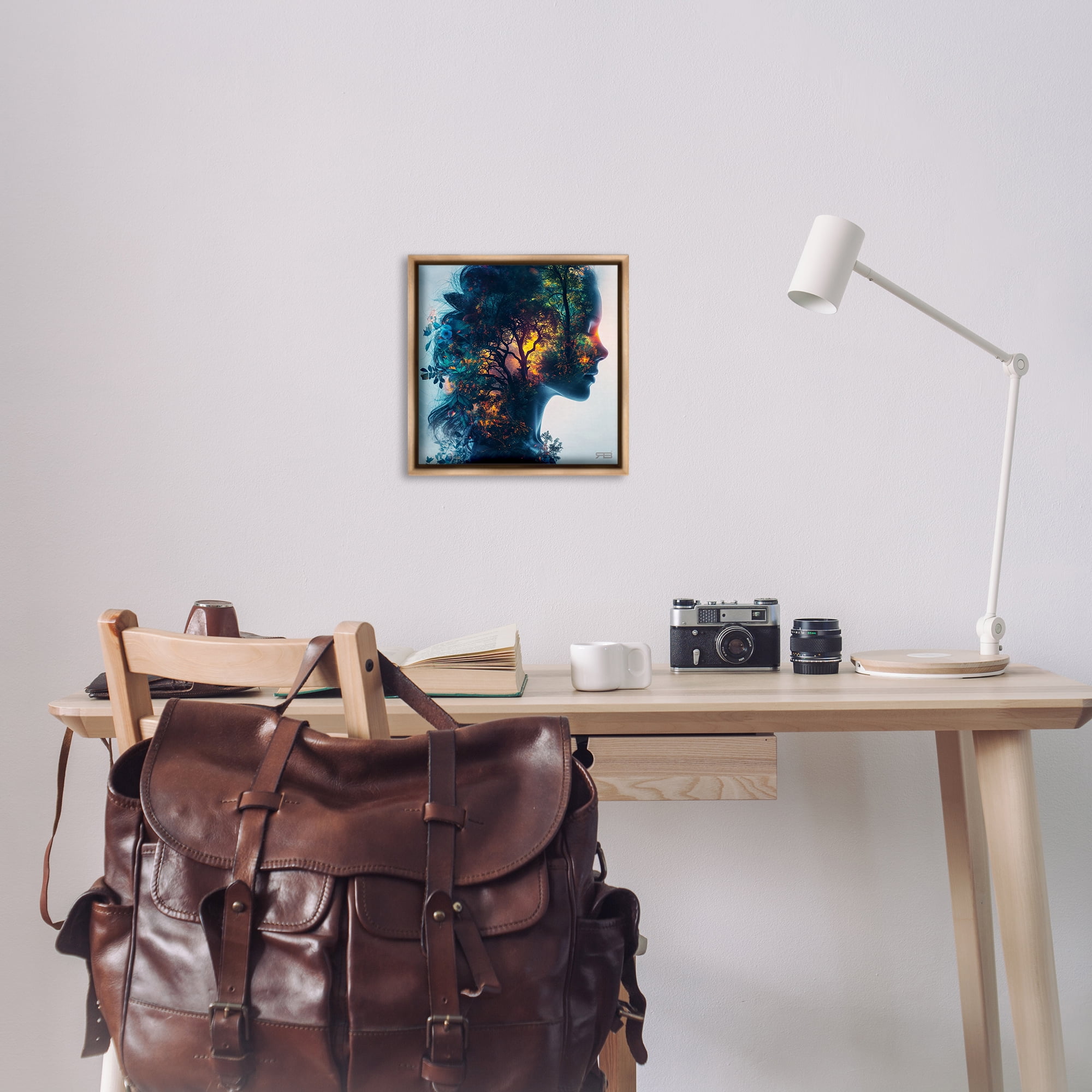 Stupell Industries Glowing Tree Girl Portrait People Painting Brown Floater Framed Canvas Art Print Wall Art, 18 x 18