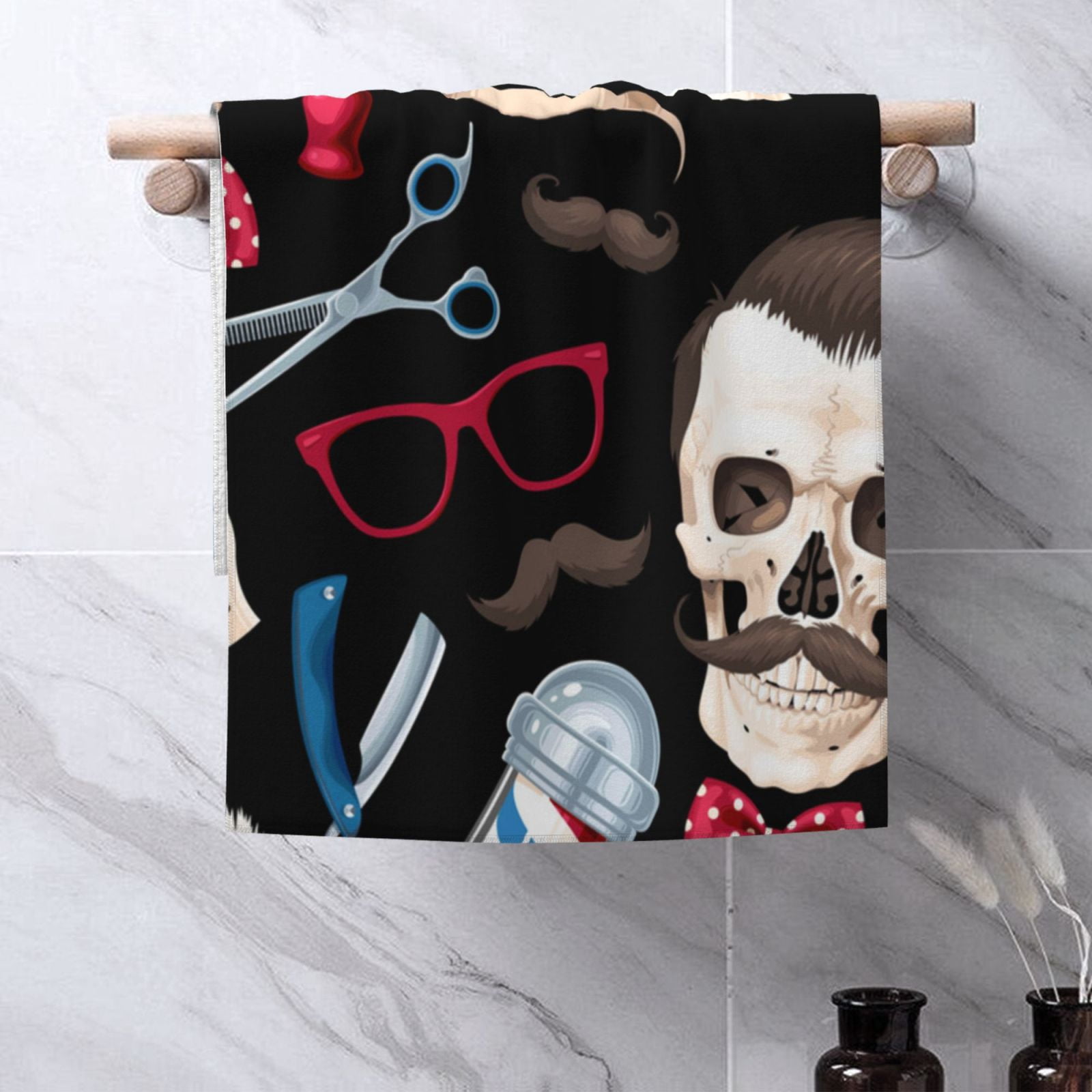 Skull Barber Shop Color Scissors 27.5" x 16" Ultra Soft Hand Towel, Face Wash Cloth for Bathroom, Gym, Travel, Pool