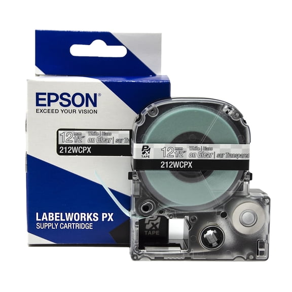 Epson LABELWORKS 212WCPX - White on Clear PET Label Maker Tape - 1/2" (12MM) Wide, 30'