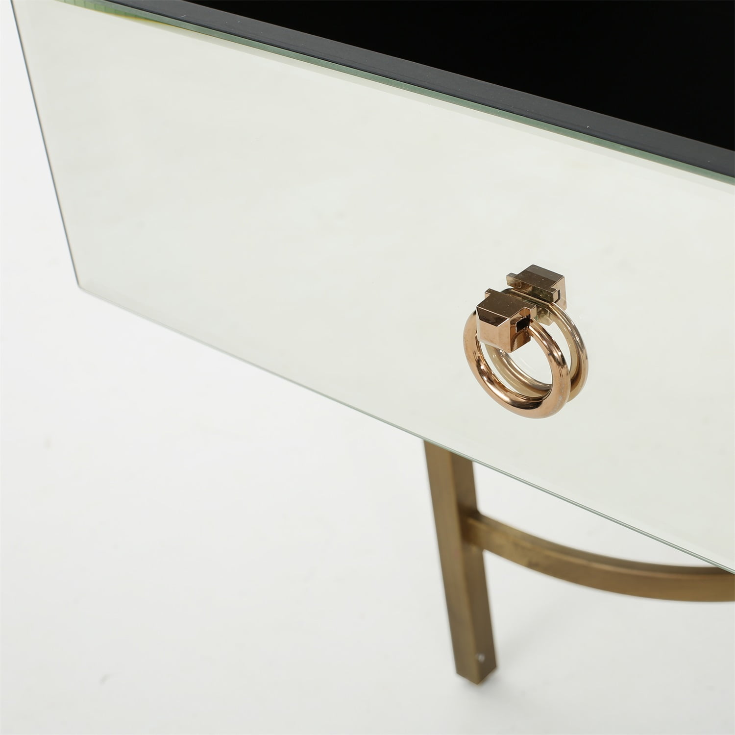 Kadyn Modern Mirrored Side Table, Iron End Table with Drawer, Bedside Table for Bedroom, Gold