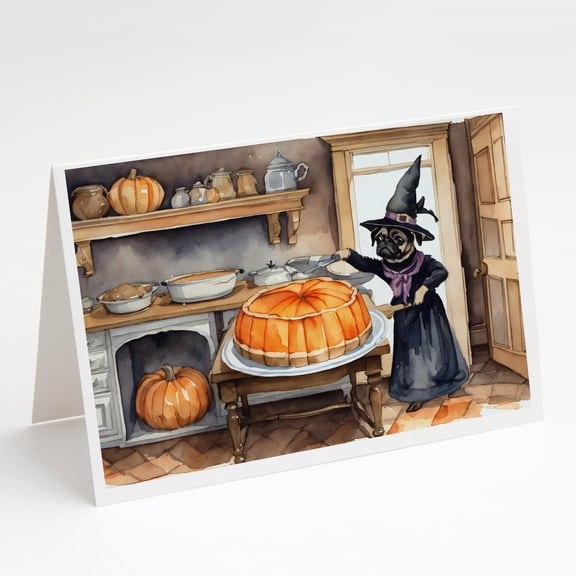 Pug Fall Kitchen Pumpkins Greeting Cards and Envelopes Pack of 8 7 in x 5 in