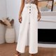 thumbnail image 2 of Pantalones de piernas anchas para mujer, pantalones de color sólido con botones en la cintura, informales, holgados, para vacaciones, citas, trabajo, vida diaria, blanco M, 2 of 6