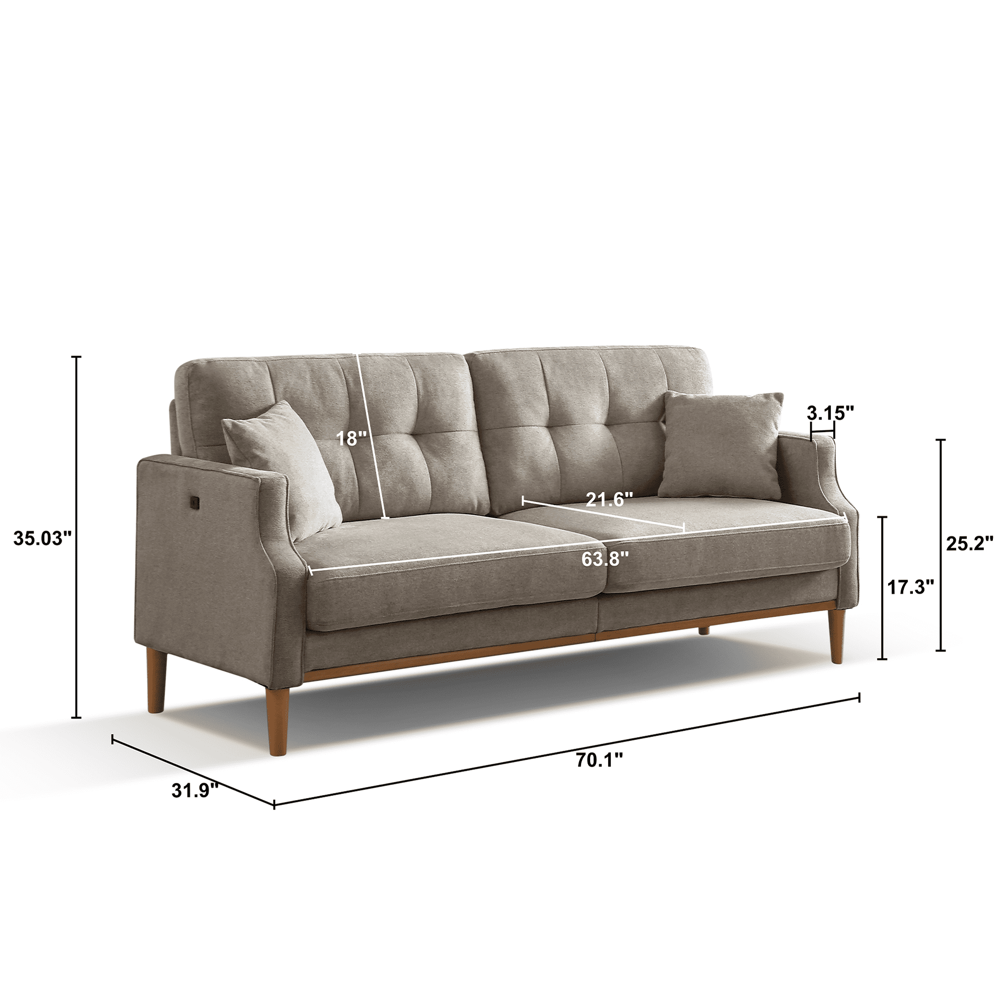 MAYEERTY Living Space sofa 3 seater With Waterproof Fabric , USB Charge port