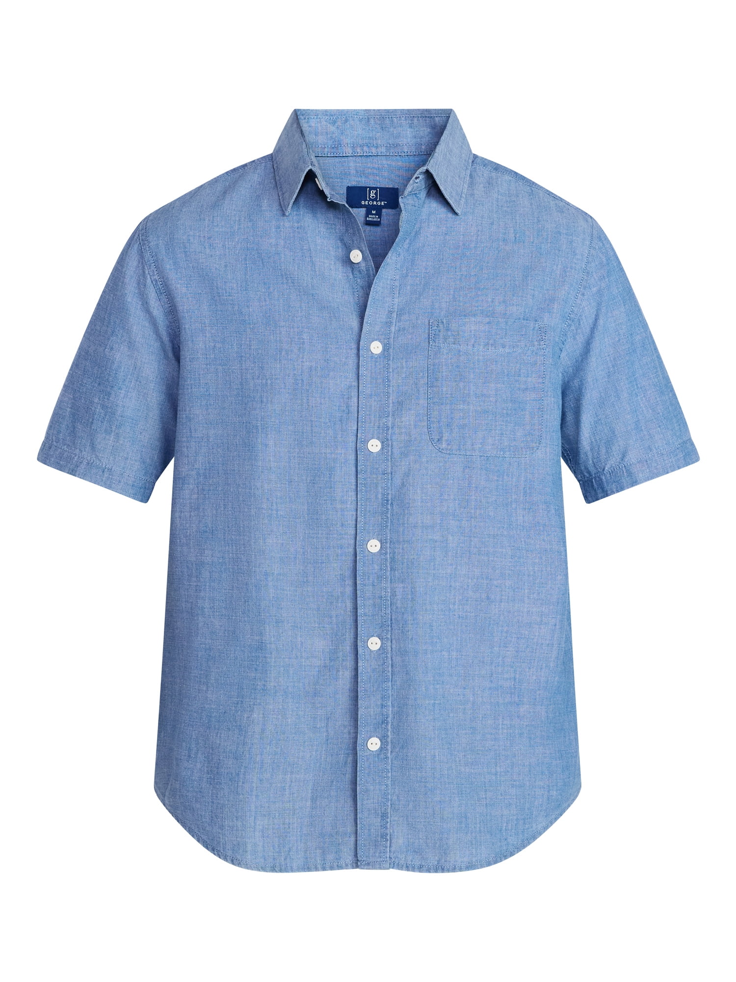 George Men's & Big Men's Modern Fit Chambray Button Up Shirt with Short Sleeves, Sizes XS-5XL