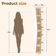 IRONCK 71 Tall Narrow Bookcase, 6 Tier Corner Bookshelf, Cube Storage Display Shelf for Home Office, Natural