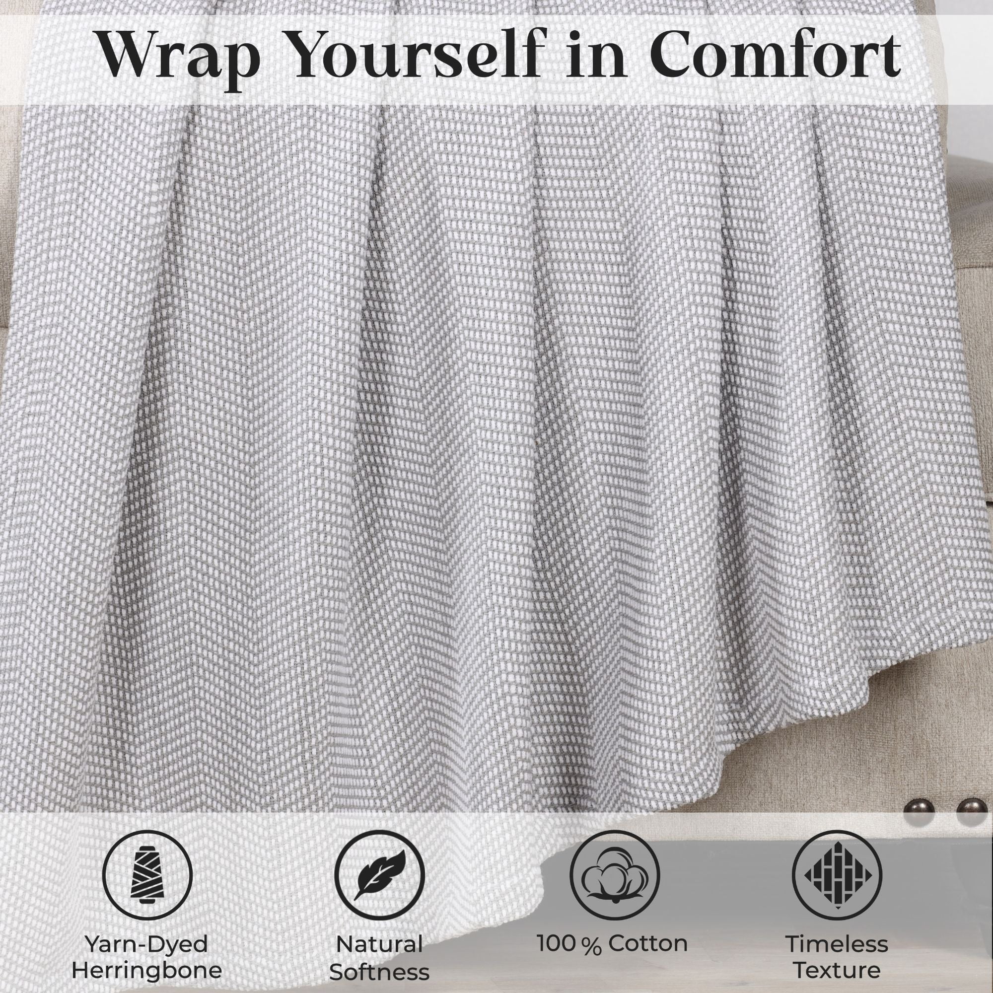 Superior Chrisney Chevron Cotton Blanket, Full/Queen, Grey