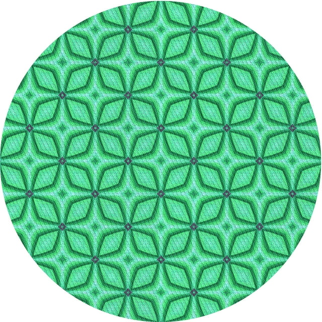 Ahgly Tapis Rond Lavable en Machine Intérieur Transitionnel Moyen Vert Printemps, 5 Pieds Rond