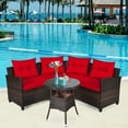thumbnail image 2 of Costway 4PCS Outdoor Patio Rattan Furniture Set Cushioned Sofa Table Red, 2 of 12